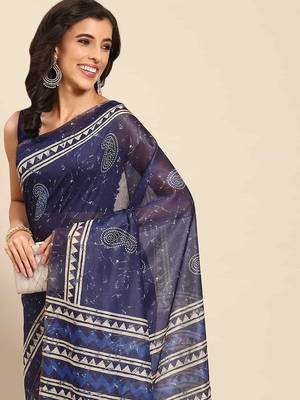 Silk Land  Blue  Woven Design Cotton Blend Saree  1