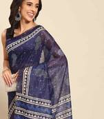 Silk Land  Blue  Woven Design Cotton Blend Saree 