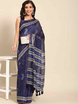 Silk Land  Blue  Woven Design Cotton Blend Saree  2