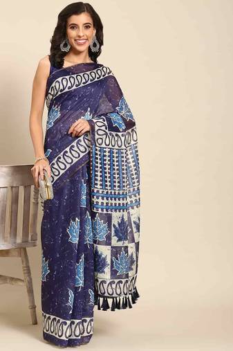 Silk Land  Blue  Woven Design Cotton Blend Saree 