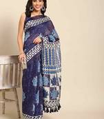 Silk Land  Blue  Woven Design Cotton Blend Saree 