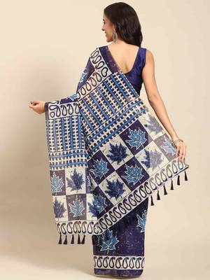 Silk Land  Blue  Woven Design Cotton Blend Saree  2