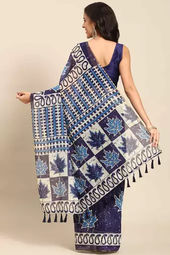 Silk Land  Blue  Woven Design Cotton Blend Saree 