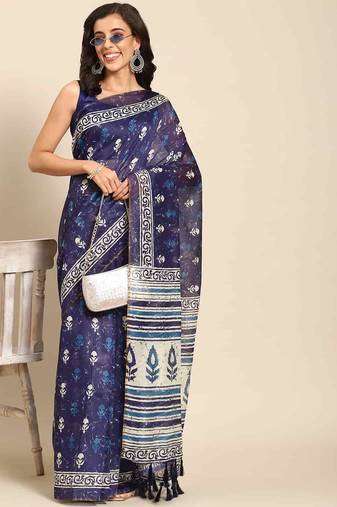 Silk Land  Blue  Woven Design Cotton Blend Saree 