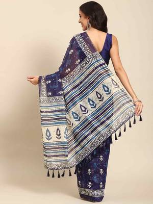 Silk Land  Blue  Woven Design Cotton Blend Saree  2