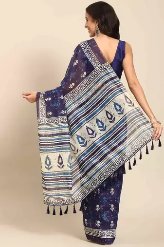 Silk Land  Blue  Woven Design Cotton Blend Saree 