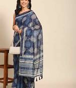 Silk Land  Blue  Woven Design Cotton Blend Saree 