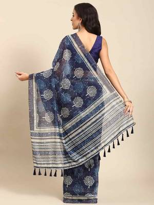Silk Land  Blue  Woven Design Cotton Blend Saree  2