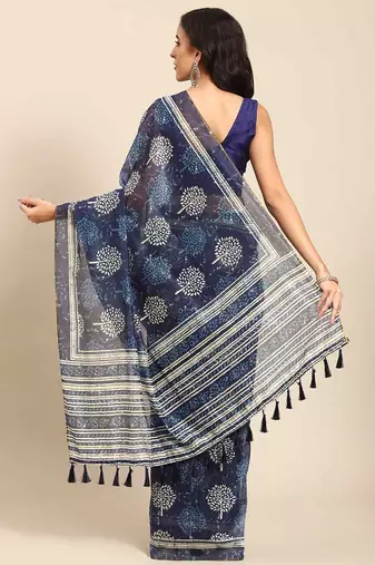 Silk Land  Blue  Woven Design Cotton Blend Saree 