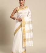 Silk Land  white  woven design cotton blend saree 