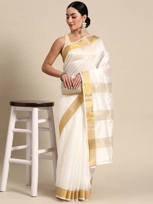 Silk Land  white  woven design cotton blend saree  2