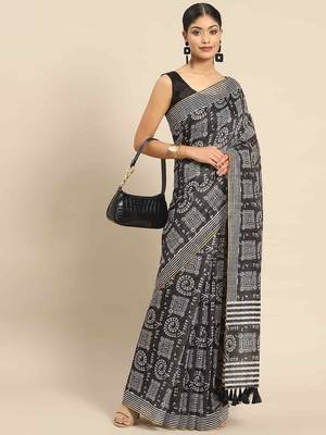 Silk Land  Black  Woven Design Cotton Blend Saree  1