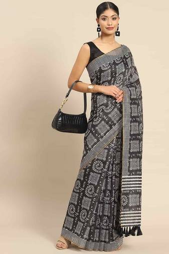Silk Land  Black  Woven Design Cotton Blend Saree 