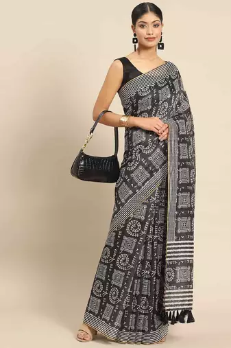 Silk Land  Black  Woven Design Cotton Blend Saree 