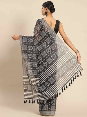 Silk Land  Black  Woven Design Cotton Blend Saree  2