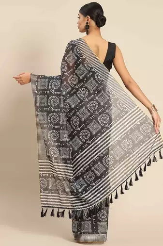 Silk Land  Black  Woven Design Cotton Blend Saree 