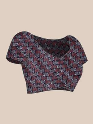 Silk Land  Navy Blue  Woven Design Cotton Blend Saree  3
