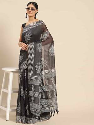 Silk Land  Black  Woven Design Cotton Blend Saree  1