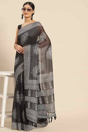 Silk Land  Black  Woven Design Cotton Blend Saree 