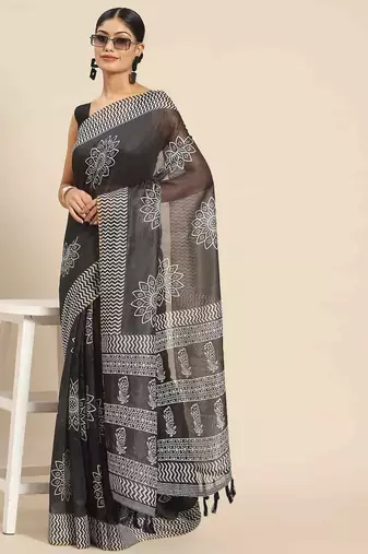 Silk Land  Black  Woven Design Cotton Blend Saree 