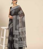 Silk Land  Black  Woven Design Cotton Blend Saree 
