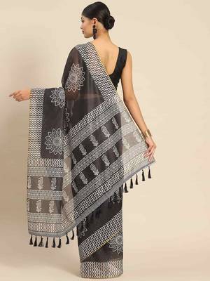 Silk Land  Black  Woven Design Cotton Blend Saree  2