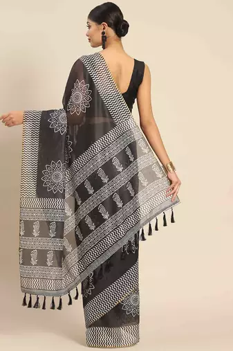 Silk Land  Black  Woven Design Cotton Blend Saree 