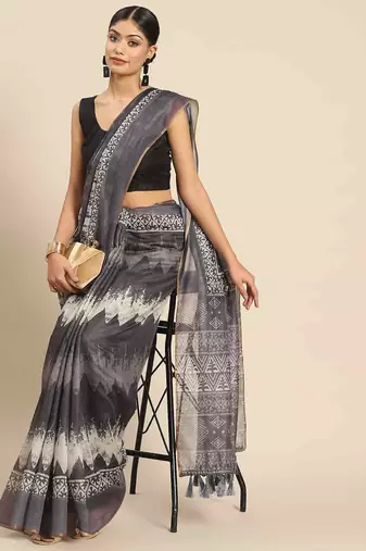 Silk Land  Purple  Woven Design Cotton Blend Saree 