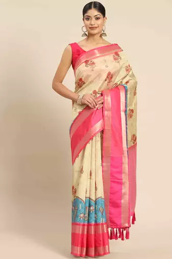 Silk Land  Beige  Printed Art Silk Saree 