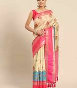 Silk Land  Beige  Printed Art Silk Saree 