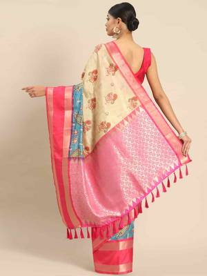 Silk Land  Beige  Printed Art Silk Saree  2