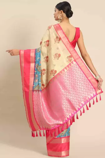 Silk Land  Beige  Printed Art Silk Saree 