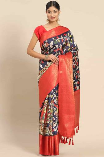 Silk Land  Navy Blue  Printed Art Silk Saree 