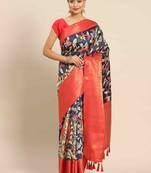 Silk Land  Navy Blue  Printed Art Silk Saree 