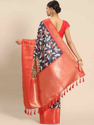 Silk Land  Navy Blue  Printed Art Silk Saree  2