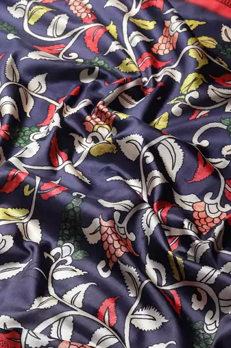 Silk Land  Navy Blue  Printed Art Silk Saree 