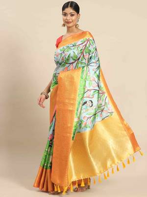 Silk Land  Blue  Printed Art Silk Saree  1