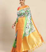 Silk Land  Blue  Printed Art Silk Saree 