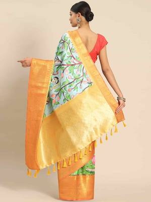 Silk Land  Blue  Printed Art Silk Saree  2