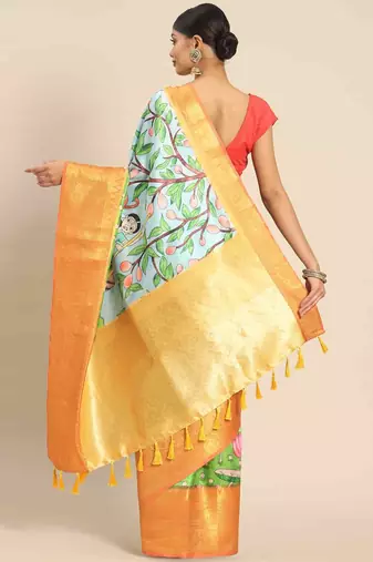 Silk Land  Blue  Printed Art Silk Saree 