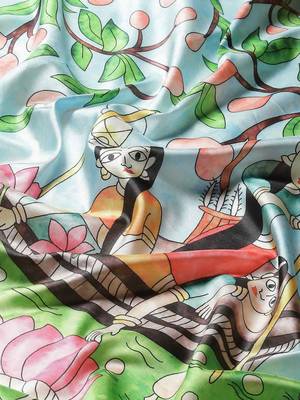 Silk Land  Blue  Printed Art Silk Saree  5