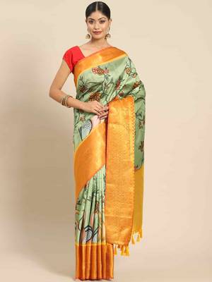 Silk Land  Green  Printed Art Silk Saree  1