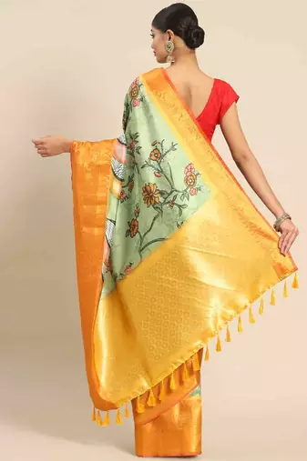 Silk Land  Green  Printed Art Silk Saree 