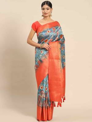 Silk Land  Multicolored Printed Art Silk Saree  1