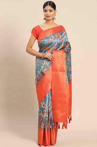 Silk Land  Multicolored Printed Art Silk Saree 
