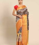 Silk Land  Grey  Printed Art Silk Saree 
