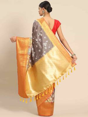 Silk Land  Grey  Printed Art Silk Saree  2