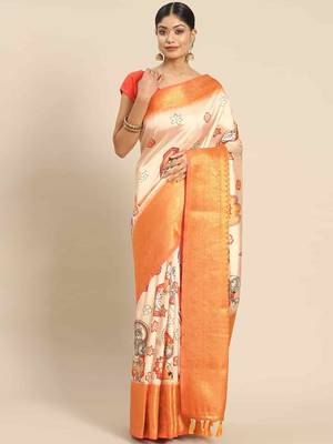 Silk Land  Peach  Printed Art Silk Saree  1