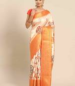 Silk Land  Peach  Printed Art Silk Saree 
