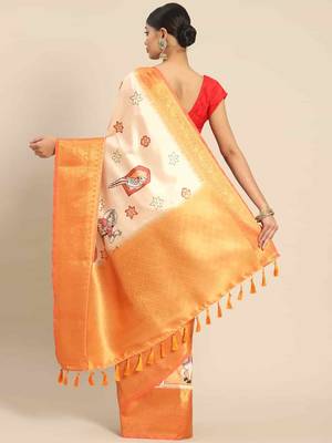 Silk Land  Peach  Printed Art Silk Saree  2